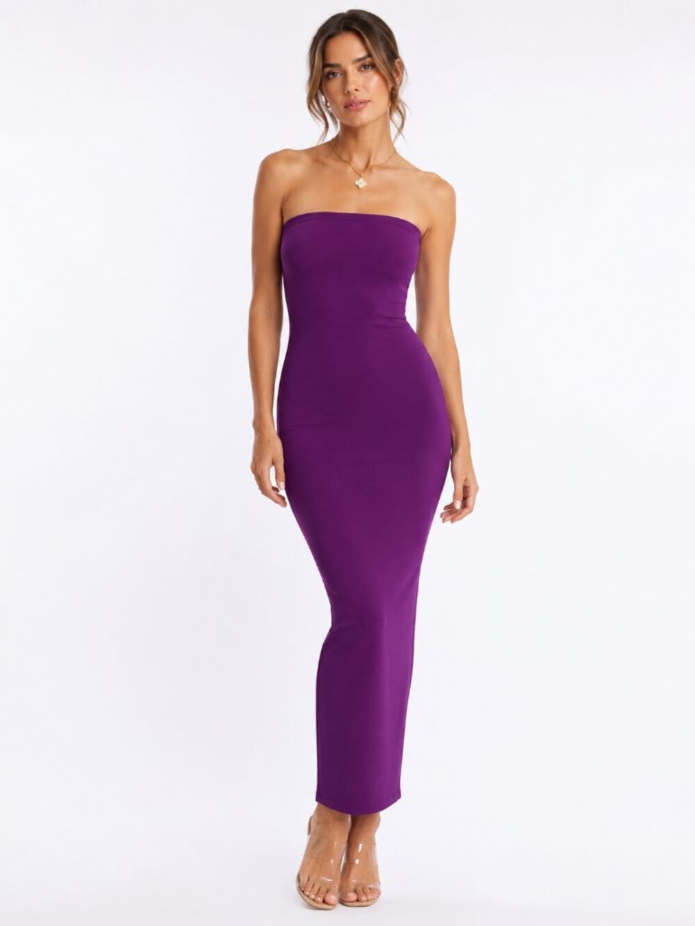 Wolford Fatal Dress Maxi Stretch Tube Dress Bodycon in Magenta Purple